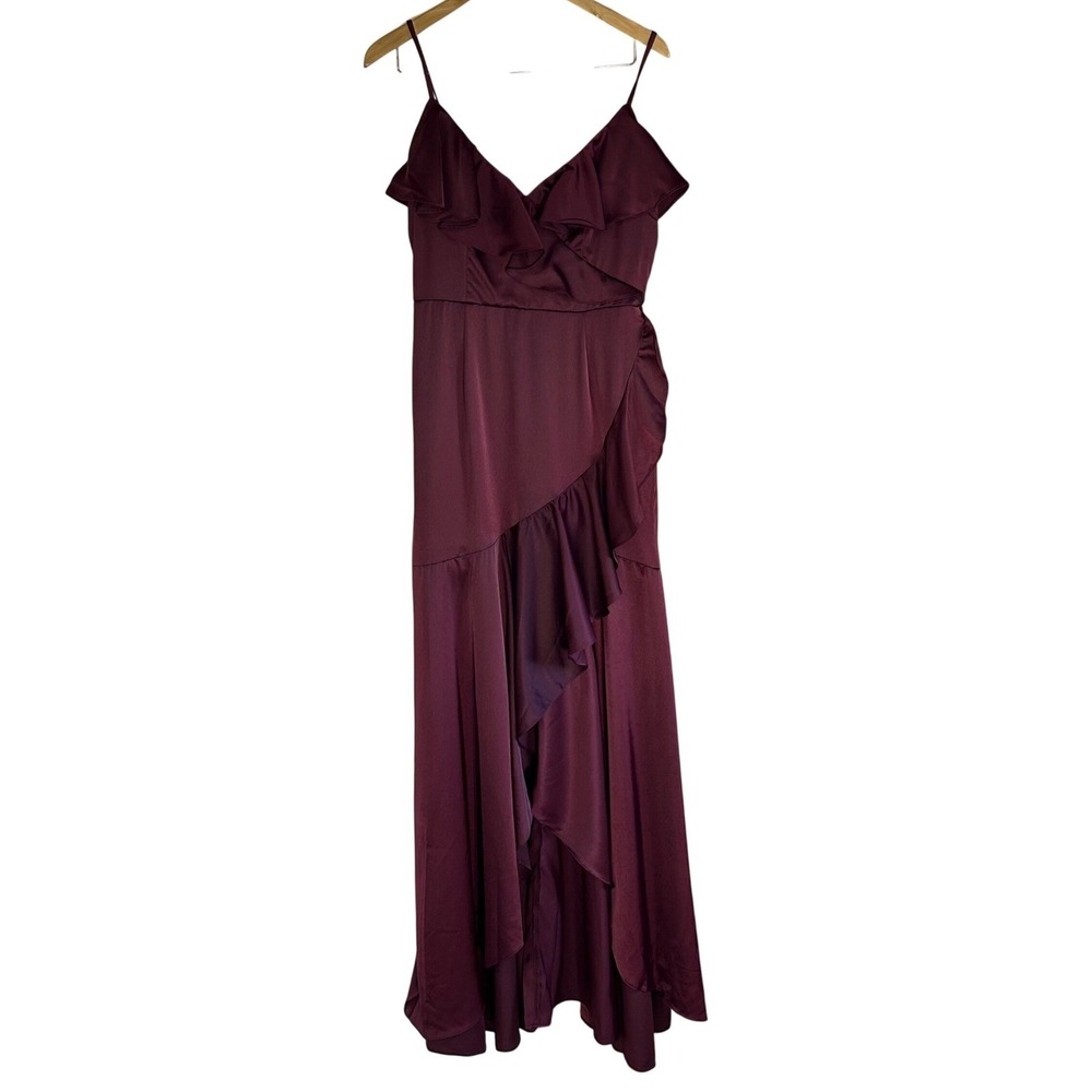 Vow'd Burgundy Ruffle High-Low Maxi Dress Size 10 Wedding Guest Bridesmaid Prom